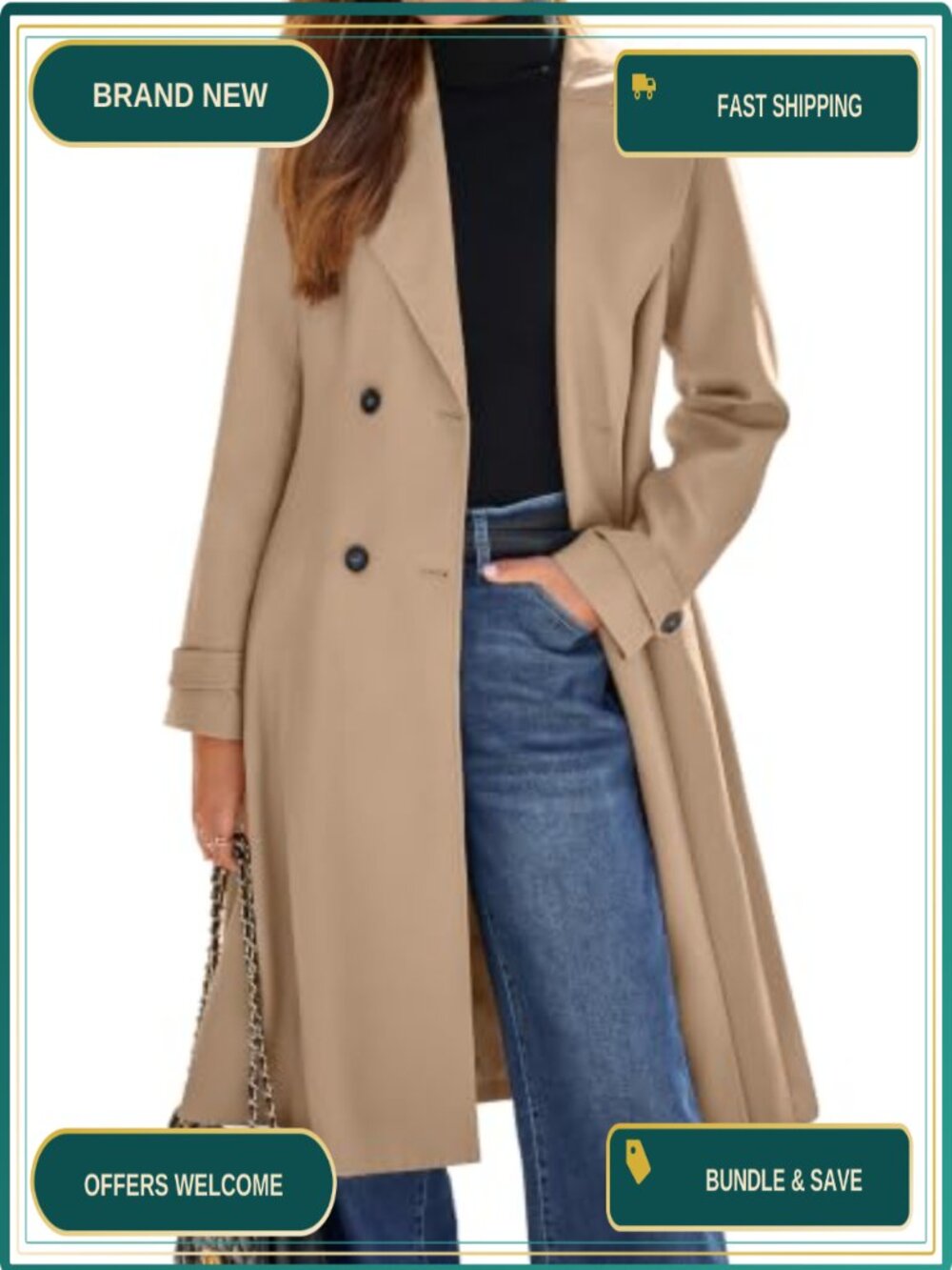 Oversized Long Trench Coat Double Breasted Winter Jacket